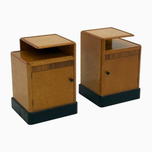 Vintage Art Deco Bedside Tables in Burl Veneer, 1930s, Set of 2