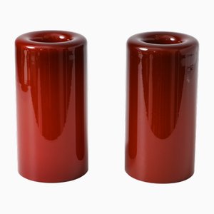 Maroon Candleholders in Opaline Glass by Owe Elvén for Orrefors, 1970s, Set of 2