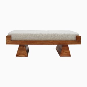Italian Brutalist Bench in Oak and Wool Bouclé, 2000s