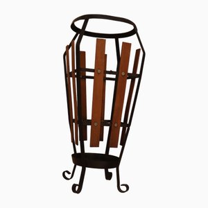 Wrought Iron and Teak Umbrella Stand, 1950s