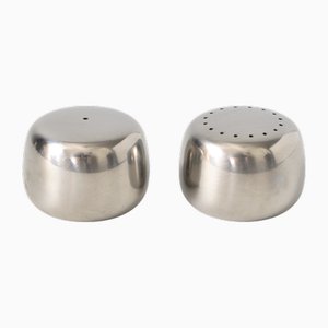 Saliera e pepiera in acciaio inossidabile di Henning Koppel per Georg Jensen, anni '60, set di 2