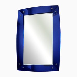 Specchio rettangolare in cristallo blu attribuito a Fontana Arte, Italia, anni '60