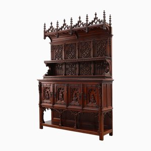 Large Neo-Gothic Hand-Carved Cupboard in Oak, Early 19th Century