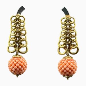 Orecchini pendenti in oro e corallo rosa, anni '80, set di 2
