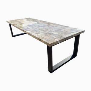 Mosaic Petrified Wood Table with Steel and Brass Base by Xyleia Petrified Wood