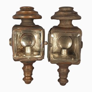Antique Car Headlights in Iron and Glass, 1890s, Set of 2