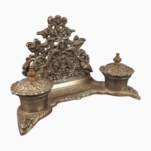 Antique Inkwell Paper Holder in Silver-Plated Metal, 1890s
