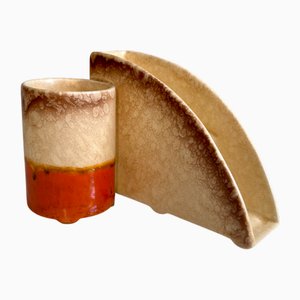 Antiker skulpturaler Art Deco Keramik Schreibtisch Utensilien oder Stifthalter mit Posthalter, Deutschland, 1920er