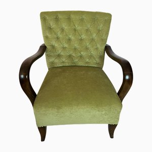 Poltrona Art Deco in noce e velluto verde, Europa centrale, anni '30