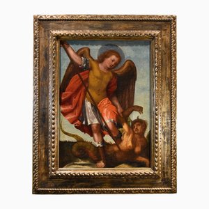 Toskanischer Schulkünstler, Heiliger Erzengel Michael, 1580, Öl auf Leinwand, Gerahmt
