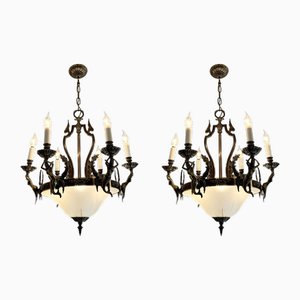 Vintage Neoclassical Style Chandeliers, 1950s, Set of 2