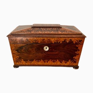 Boîte à Thé Victorienne Antique en Palissandre et Ronce d'Érable, 1850s