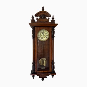 Antique Victorian Carved Walnut Double Weight Wall Clock, Vienna, Austria, 1880s