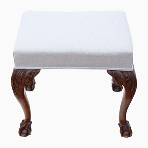 Antique Upholstered Mahogany Ottoman with Ball and Claw Feet, 1900s