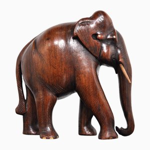 Vintage Hand-Crafted Wooden Elephant, 1950s