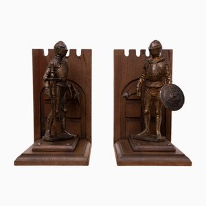 Fermalibri Knight in metallo con spada e scudo, Inghilterra, anni '60, set di 2