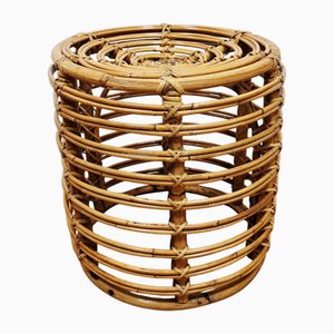 Vintage Wicker and Bamboo Ottoman in the style of Tito Agnoli, Italy, 1960s