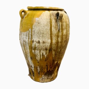 Antique Spanish Yellow Glazed Olive Confit Pot, 1890s