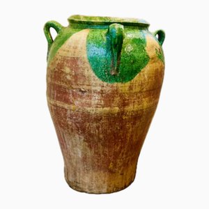 Antique Spanish Green Glazed Olive Pot, 1890s