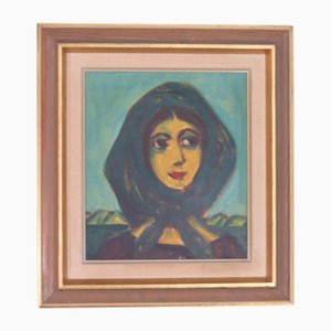 Erik Larsen, Woman in Scarf, 1950s, Oil on Canvas, Framed