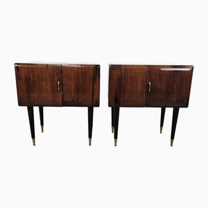 Comodini vintage in radica di mogano con ripiano in vetro, anni '60, set di 2