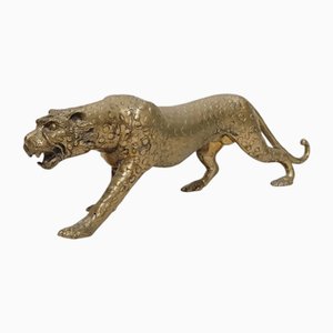 Figura felina vintage de latón, años 60