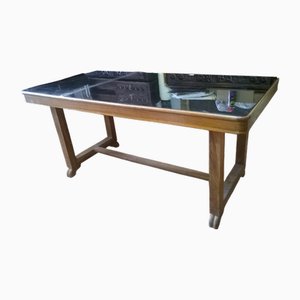 Vintage Dining Table with Black Glass Top, 1940s