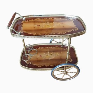 Carrito de servicio de madera y metal con incrustaciones, Italia, años 60