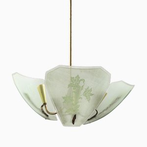 Vintage Green Satin Glass Pendant, 1950s