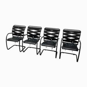 Italian Postmodern Cantilevered Canasta Armchairs by Heron Parigi for Heron Parigi Design, 1980s, Set of 4