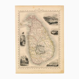Carte du Sri Lanka avec vignettes, milieu du XIXe siècle