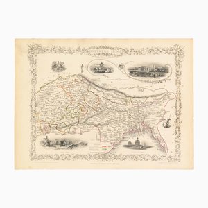 Carte de l'Inde du Nord, milieu du XIXe siècle, avec vignettes