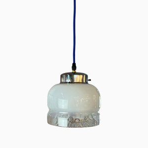 Hängelampe aus weißem und gelbem Muranoglas von Mazzega