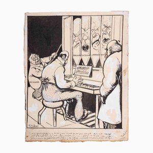 Gabriele Galantara, The Organ Concert, Ink & White Lead Drawing, inizio XX secolo