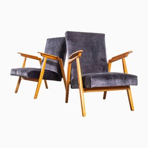 Vintage Grey Lounge Chair with Straight Arms and Top Caps, 1950s