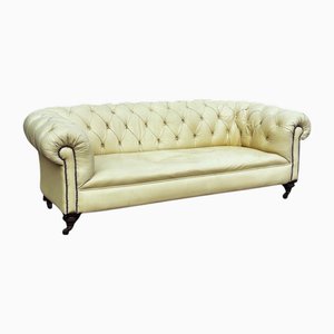 Victorian Buttoned Back Chesterfield Sofa in Leather on Brass Castors