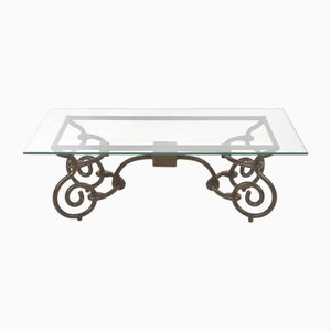Carved Cast Iron Coffee Table with Glass Top