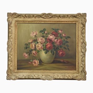 Natura morta di rose in vaso, 1890-1910, olio su tela, con cornice