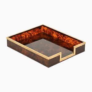 Vintage Magazine Tray in Acrylic and Brass, 1970s