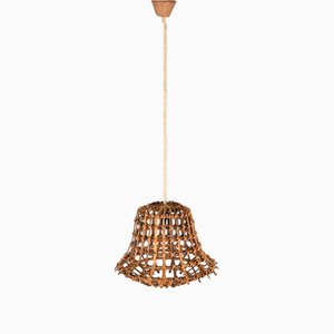 French Pendant in Rattan and Wicker by Louis Sognot, 1960s