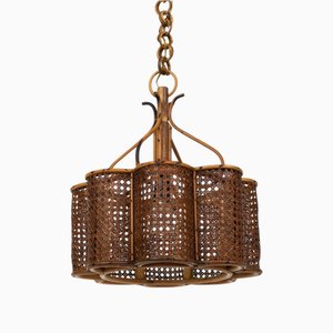 Mid-Century Modern French Riviera Pendant in Rattan and Wicker, 1960s
