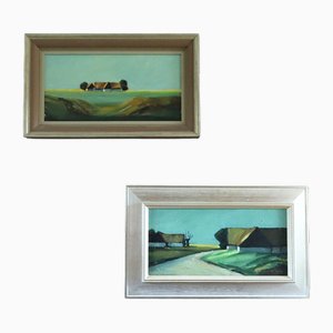 Fields of Stillness, Oil Paintings, Framed, Set of 2