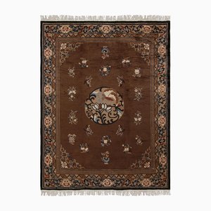 Vintage Chinese Art Deco Rug in Brown with Medallion and Florals by Rug&Kilim