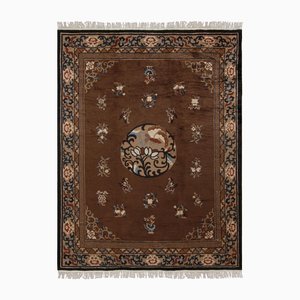 Vintage Chinese Art Deco Rug in Brown with Medallion and Florals by Rug&Kilim