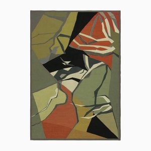 Grüner Vintage Aubusson Wandteppich mit abstrakten Mustern von Rug&Kilim