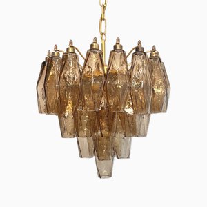 Smoked Poliedri Murano Glass Chandelier by Carlo Scarpa, 1990s