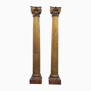 18th Century Carved and Gilded Wooden Columns, Set of 2