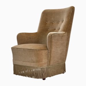 Danish Highback Armchair in Light Green Furniture Velour, 1970s