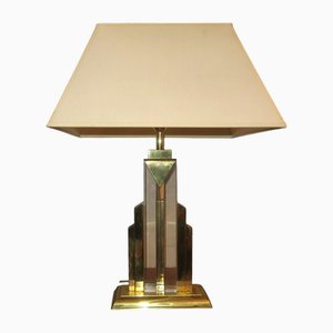 Lampe de Bureau Hollywood Regency Skyscraper en Laiton et Acrylique, 1970s