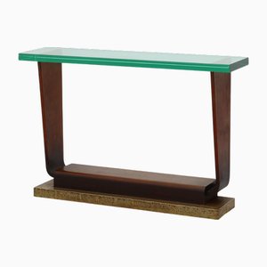 Art Deco French Console Table with Glass Top, 1920s